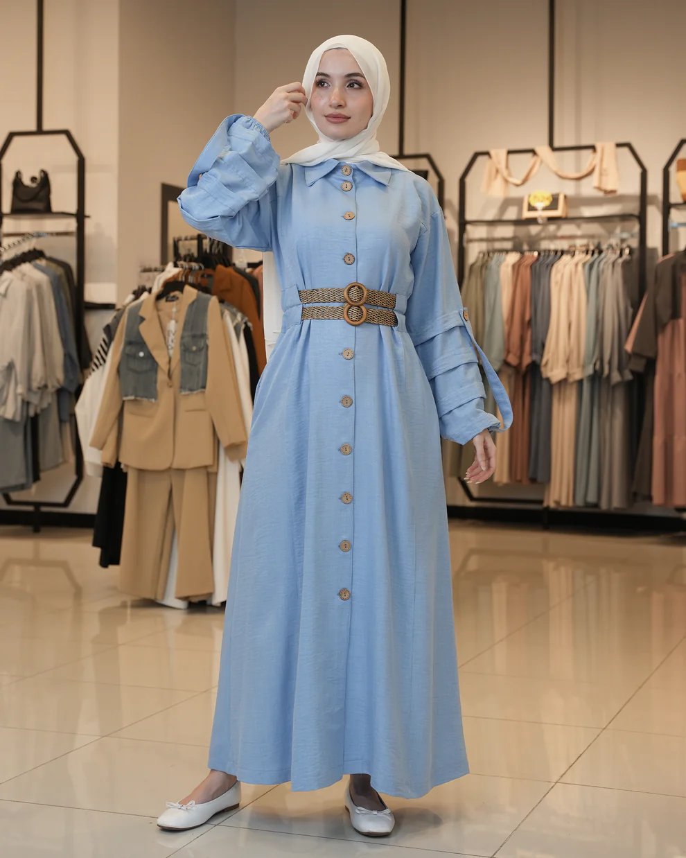 جلباب الأناقة الكلاسيكية بحزام أنيق