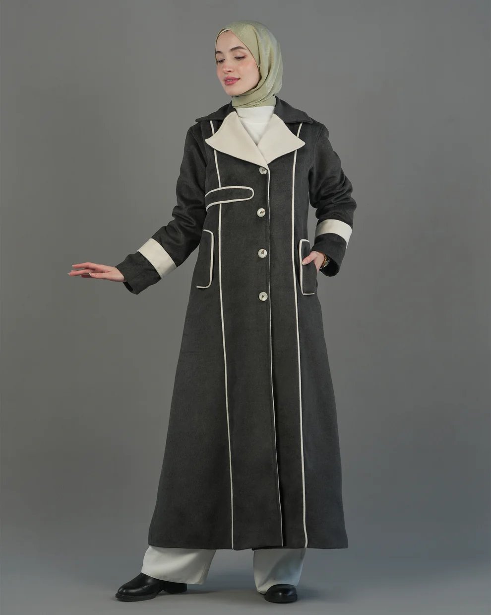 جلباب معطف شتوي أنيق بخياطة فاخرة