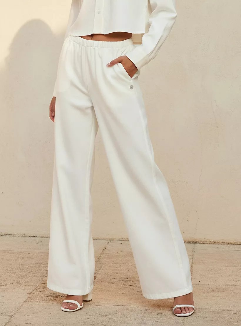 بنطلون واسع الساقين بخصر مطاطي