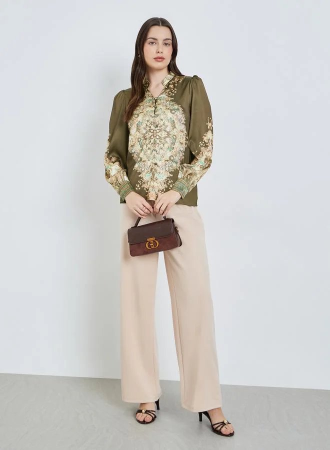 بلوزة بأكمام بالون مطبوعة